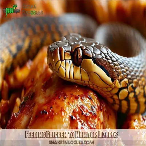 Feeding Chicken to Monitor Lizards