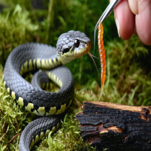 Offering Food to Baby Garter Snakes