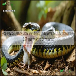 snake struggling to eat mouse