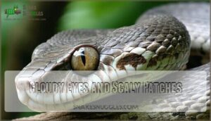 cloudy eyes and scaly patches