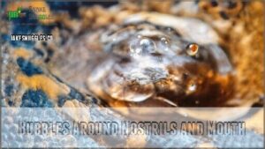 bubbles around nostrils and mouth