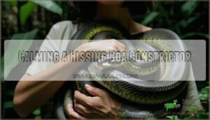 calming a hissing boa constrictor