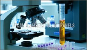 fecal exams and blood panels