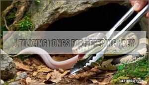 utilizing tongs for offering prey