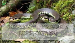 varied coloration patterns (bands, blotches, stripes, etc.)
