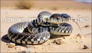 diamond pattern and white rings on the tail