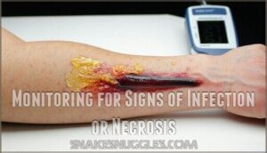 monitoring for signs of infection or necrosis