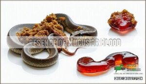 presence of mucus or blood