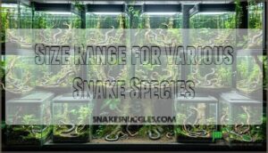 size range for various snake species