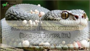 symptoms of abnormal swellings (discharge, redness, etc.)
