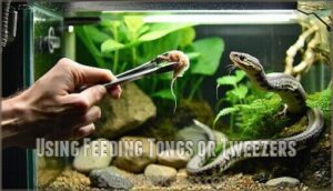 using feeding tongs or tweezers