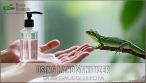 using hand sanitizer