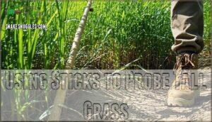 using sticks to probe tall grass