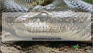 characteristic skin lesions and crusted scales