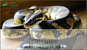 no more than 15-20% of the snake's body weight