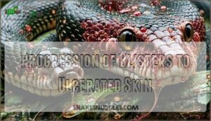 progression of blisters to ulcerated skin