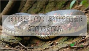 reddish-brown lesions on the skin or shell
