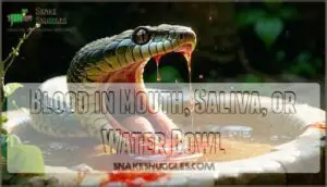 blood in mouth, saliva, or water bowl