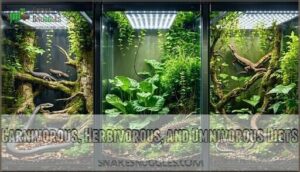 carnivorous, herbivorous, and omnivorous diets