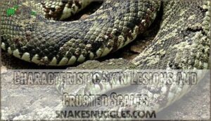 characteristic skin lesions and crusted scales