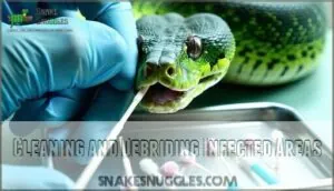 cleaning and debriding infected areas cleaning and debriding infected areas