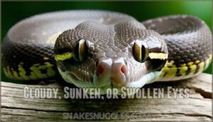 cloudy, sunken, or swollen eyes