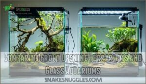 comparing front opening terrariums and glass aquariums
