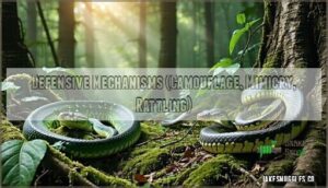 defensive mechanisms (camouflage, mimicry, rattling)