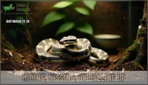 hiding, hissing, or balling up