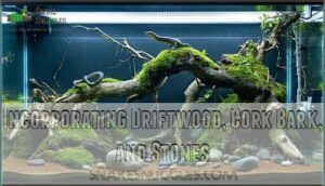 incorporating driftwood, cork bark, and stones