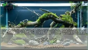 incorporating driftwood, cork bark, and stones incorporating driftwood, cork bark, and stones
