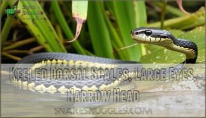 keeled dorsal scales, large eyes, narrow head