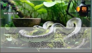 lethargy, labored breathing, and poor shedding