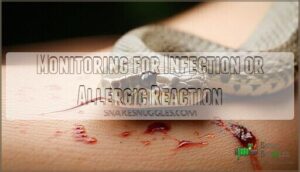 monitoring for infection or allergic reaction