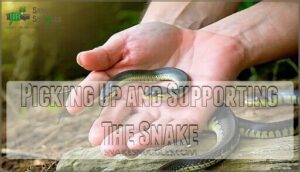 picking up and supporting the snake