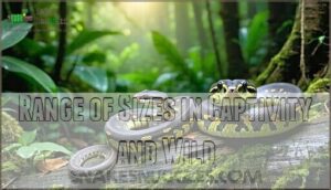 range of sizes in captivity and wild