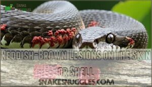 reddish-brown lesions on the skin or shell