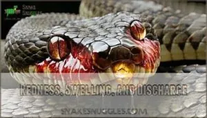 redness, swelling, and discharge redness, swelling, and discharge