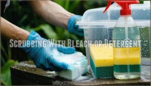scrubbing with bleach or detergent