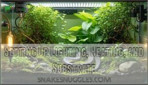 setting up lighting, heating, and substrate