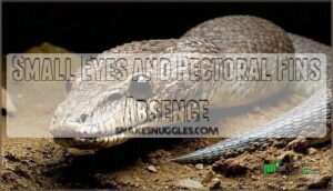 small eyes and pectoral fins absence