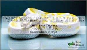 t-albino: brilliantly white with pale yellow spots t-albino: brilliantly white with pale yellow spots