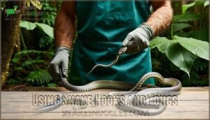 using snake hooks and tongs