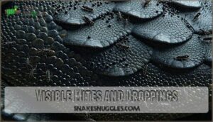 visible mites and droppings