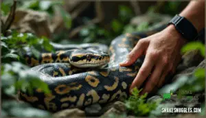 approaching and picking up the snake