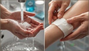 cleaning and covering the wound