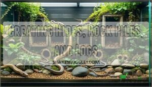 creating hides, rock piles, and logs