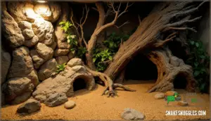 rocks, branches, and hiding spots