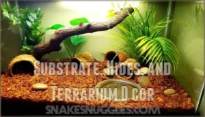 substrate, hides, and terrarium décor