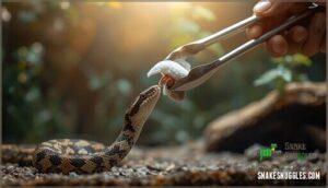using feeding tongs and safe presentation